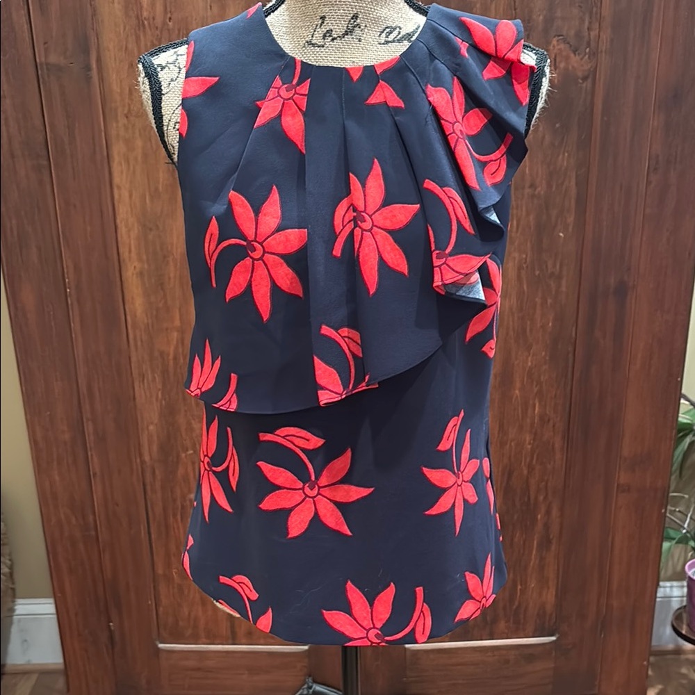 Floral Sleeveless Top with Red Accents